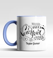Kişiye Özel Happy New Year 2022 Tasarımlı Siyah Kupa (Mavi)