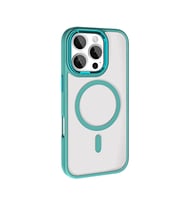 iPhone 16 Pro Max Kılıf Wireless Şarj Özellikli Krom Magsafe Silikon Kılıf (Yeşil)