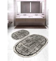 Dijital Baskılı Kaymaz Taban Yıkanabilir Oval 2'li Klozet Takımı Banyo Paspası NOKZ-SD-1092 (Çok Renkli)