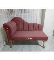 Yeni Model Ultra Lüks Alda Çizgili Josefin Bench Puf (Gül Kurusu)