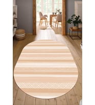 Dijital Baskılı Kaymaz Taban Yıkanabilir Oval Salon Halısı Mutfak Halısı Yolluk NDO-HT-1002 (Krem)