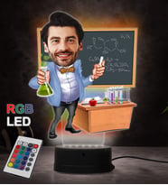Doğum Günü Hediyesi,Sevgiliye Hediye, Kişiye Özel Fotoğraflı Kimya Öğretmeni Karikatür 3D Led Lamba (RGB)
