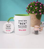 Yeni Bir Ben Kupa Bardak ve Anahtarlık İsme Özel Hediye (Yeşil)