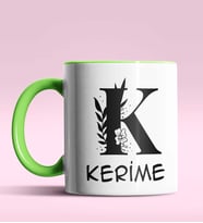 Kişiye Özel K Harfi Romantik Tasarım Siyah Renk Kupa (Yeşil)