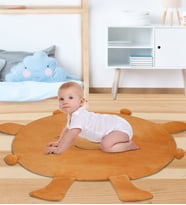 Bebek Oyun Halısı 120 cm Ponponlu ve Ayaklı (%100 Yerli) (Turuncu)