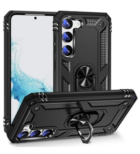 Samsung Galaxy S23 Plus Uyumlu Kılıf Standlı Manyetik Yüzüklü Military Magnetic Ring Polycarbonate and TPU Case (Siyah)