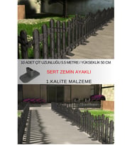 Dekoratif Plastik Alan Oluşturma ve Bahçe Çiti 10 ADET ÇİT (Y: 50 CM / G: 5.5 M) SERT ZEMİN AYAKLI (Gri)