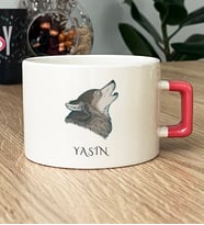 Kişiye Özel Kurt Baskılı Hediye Lüks Fincan Babaya Kardeşe Hediye (Pembe)