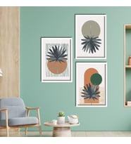 3'lü Ahşap Lamine Çerçeveli Mdf Tablo Modern Yeşil Tasarım (Beyaz)