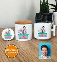 Kişiye Özel Karikatürlü Eczacı Hediye Seti T Kupa, Kalemlik, Anahtarlık Erkek Ezacıya Tıp Bayramı Hediyesi (Beyaz)