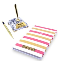 Premium Beyaz Mermer Tasarımlı Kaideli İmza Kalemi ve Defter, Kişiye Özel Hediye Seti (Model 3)