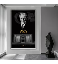 Metal Çerçeveli Atatürk Cam Tablo (Beyaz)