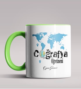 Kişiye Özel Coğrafya Öğretmeni Tasarımlı Siyah Renk Kupa Bardak 5 (Yeşil)