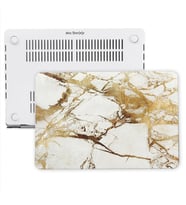 MacBook Air Kılıf HardCase A1369 A1466 2017 Öncesi Uyumlu Mermer Desenli Kılıf (Altın-Beyaz)