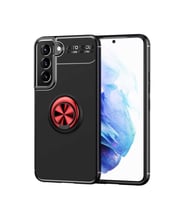 Samsung Galaxy S22 Plus Kılıf Yüzüklü Magnetli Ravel Case Kapak (Siyah-Kırmızı)