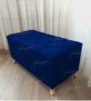 Lüks Sandıklı Kapitoneli Ayakucu Puf Bench 100 cm Gold Ayak (Lacivert)