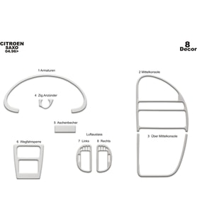 Meriç® Citroen Saxo Ön Torpido Kaplama Maun 8 Parça 1996-1999 (Alüminyum)