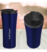 Kişiye Özel İsim Yazılı Kaydırmaz Tabanlı İç Dış Metal Termos Mug (Mavi)