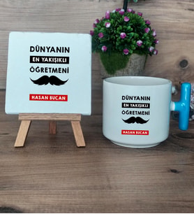 Erkek Öğretmene Hediye Hediye Seti Kupa Bardak T Kulplu ve Dekoratif Taş Öğretmenler Günü Hediyesi (Model 3)