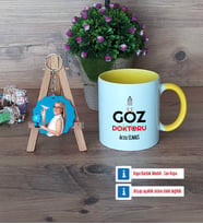 Göz Doktoru Kupa Bardak Beyaz ve Fotoğraflı Ahşap Anahtarlık Hediye (Model 7)