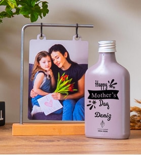 Kişiye Özel Ahşap Standlı Fotoğraflı Çerçeve ve Freshleaf 200ML Kolonya & Model no:898 (Sütlü Kahve)