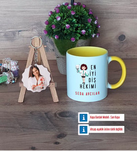En İyi Diş Hekimi Kupa Bardak Beyaz ve Fotoğraflı Ahşap Anahtarlık Hediye (Model 7)