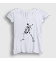 Presmono Kadın Sarı Skeleton Guitarist Music Rock T-Shirt 340030tt (Beyaz)