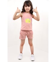 Toontoy Kız Bebek Baskılı Şortlu Takım (Koyu Pudra)