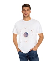 Gezegen Temalı Baskılı Unisex Oversize Pamuklu Tişört (Beyaz)