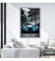 Metal Çerçeveli Temperli Cam Tablo Açık Mavi Bugatti (Gümüş)