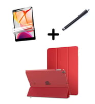 Apple iPad 7. 8. 9. Nesil 10.2 Kılıf Set PU Deri Smart Tablet Kilifi Ekran Koruy (Kırmızı)