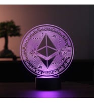 Ethereum Figürlü Dekoratif Hediye Led Masa Lambası 7 Işık Rengi Ahşap Taban (Çok Renkli)