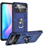 Xiaomi Poco X4 PRO 5G Kılıf Yüzüklü Standlı Korumalı Tank Kapak (Lacivert)