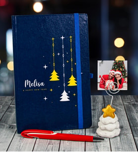 eJOYA Yeni Yıla Özel Defter Kalem Ve Fotoğraflı Çam Ağacı Notluk Hediye Seti 91082 (Lacivert)
