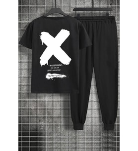Unisex Sometimes X Baskılı 2'li Eşofman Takımı (Siyah)