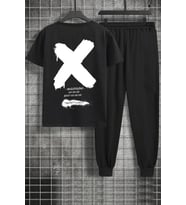 Unisex Sometimes X Baskılı 2'li Eşofman Takımı (Siyah)