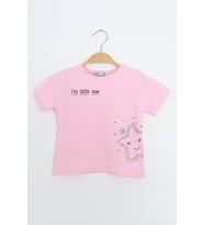 Toontoy Kız Çocuk Baskılı Tişört (Açık Pembe)
