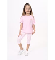 Toontoy Kız Çocuk Göğsü Cute Chamomle Baskılı Kaprili Takım (Pembe)