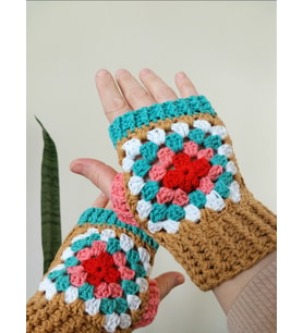 Boho Parmaksız Eldiven, Renkli Motif Eldivenler, El Yapımı Renkli Açık Parmak Eldiveni, Kemzey Handmade Giyim Aksesuarları (Hardal Sarısı)