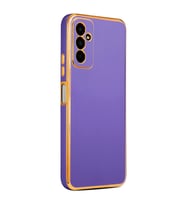Samsung Galaxy M23 Kılıf Kenarları Gold Kamera Korumalı Renkli Pastel Silikon Siyah BARK (Mor)