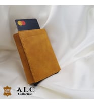 ALC Collection Hakiki Deri Mekanizmalı Renk Seçenekli Kadın ve Erkek Kartlık Cüzdan (Hardal Sarı)