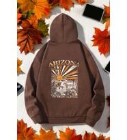 Arizona Baskılı Unisex Oversize Sweatshirt (Kahverengi)