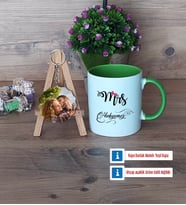 Eşe Hediye Mrs Kupa Bardak Beyaz ve Fotoğraflı Ahşap Anahtarlık Hediye Yıl Dönümü Hediyesi (Model 14)