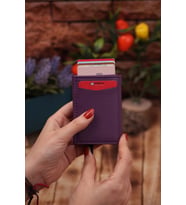 Suni Deri Unisex Mekanizmalı Vegan Deri Kartlık Cüzdan Portföy (Mürdüm)