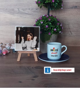 Endüstri Mühendisi Fotoğraflı Dekoratif Taş, Ahşap Altlıklı Türk Kahvesi Fincanı Hediye (Model 4)