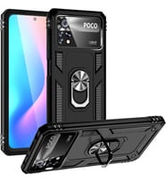 Xiaomi Poco X4 PRO 5G Kılıf Yüzüklü Standlı Korumalı Tank Kapak (Siyah)