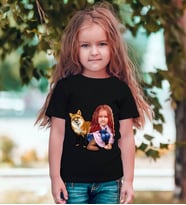 BK Gift Kişiye Özel Kız Çocuk Karikatürlü Beyaz T-Shirt-9 (Siyah)
