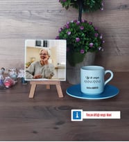 Anneanneye Hediye Fotoğraflı Dekoratif Taş, Ahşap Altlıklı Türk Kahvesi Fincanı Hediye (Model 5)