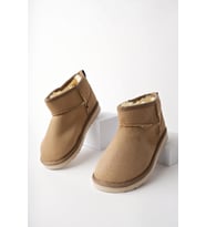 Muggo SNOW Garantili Unisex Çocuk Kalın Taban İçi Tüylü Günlük Mini Yarım Bot (Vizon)