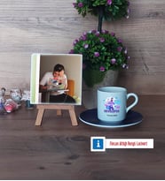 Developer Fotoğraflı Dekoratif Taş, Ahşap Altlıklı Türk Kahvesi Fincanı Hediye (Model 4)